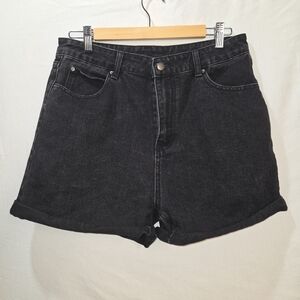 High Waist Black Denim Women’s Shorts Rolled Hem